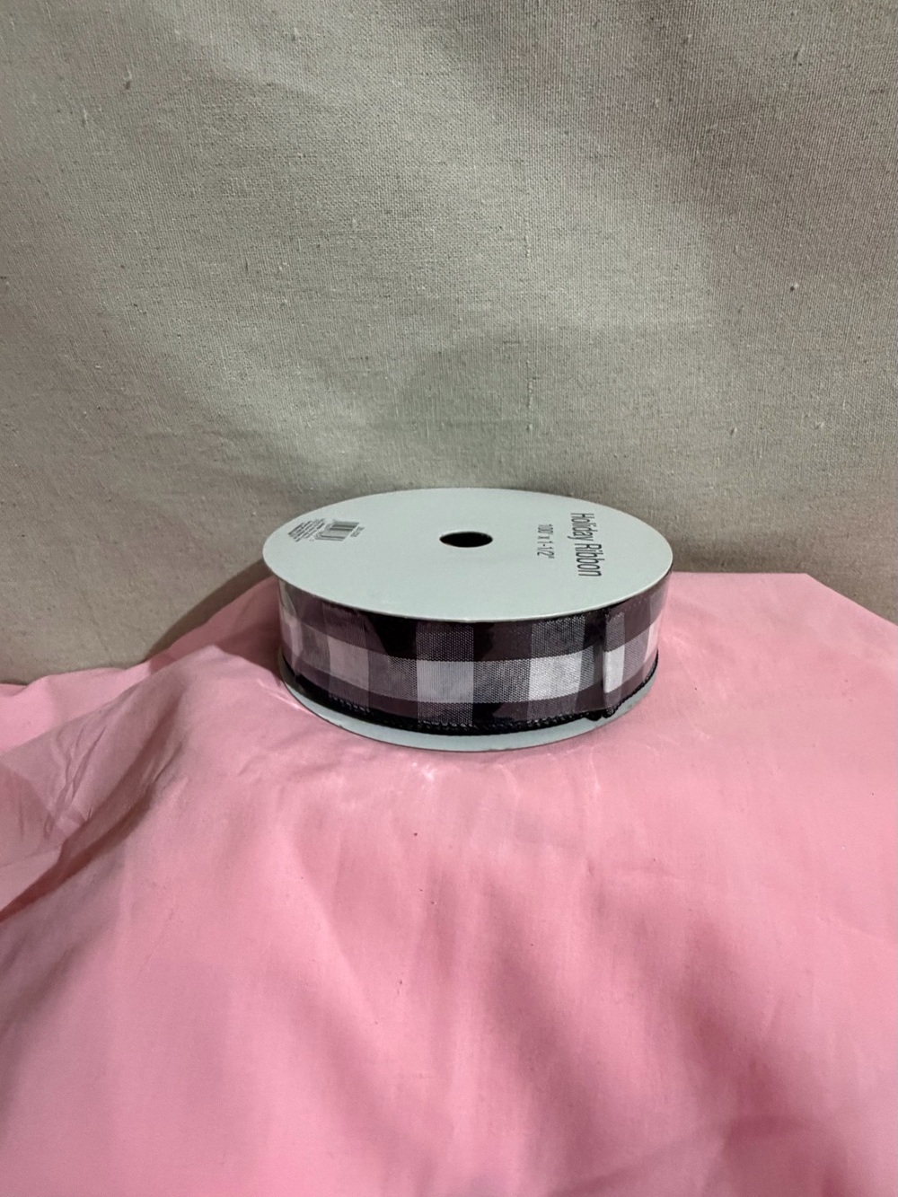 Christmas Holiday Black & White Buffalo Check wired Ribbon Roll -